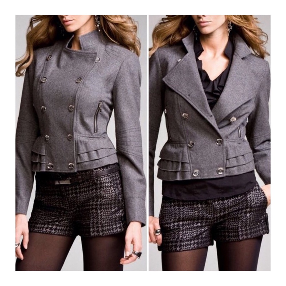 Express Gray Ruffled Bottom Wool Jacket - image 1